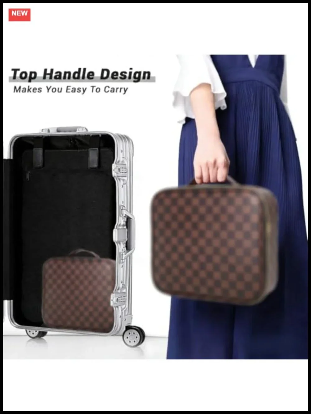 Waterproof PU Leather Cosmetic Bag with Adjustable Partition Travel Toiletry
